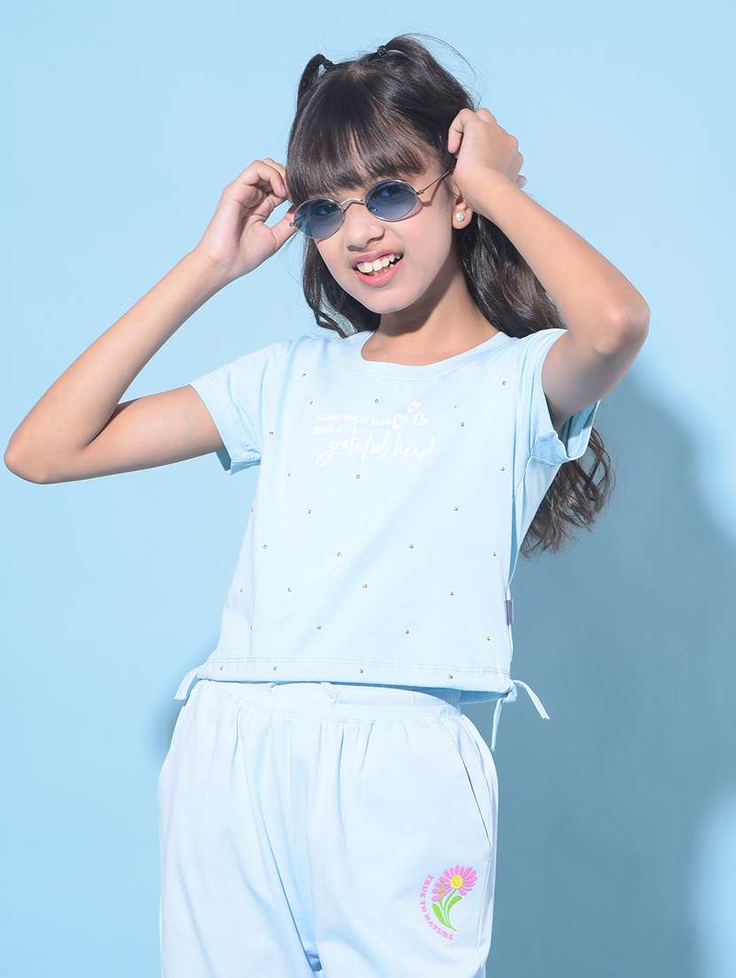 light blue cotton crop tee