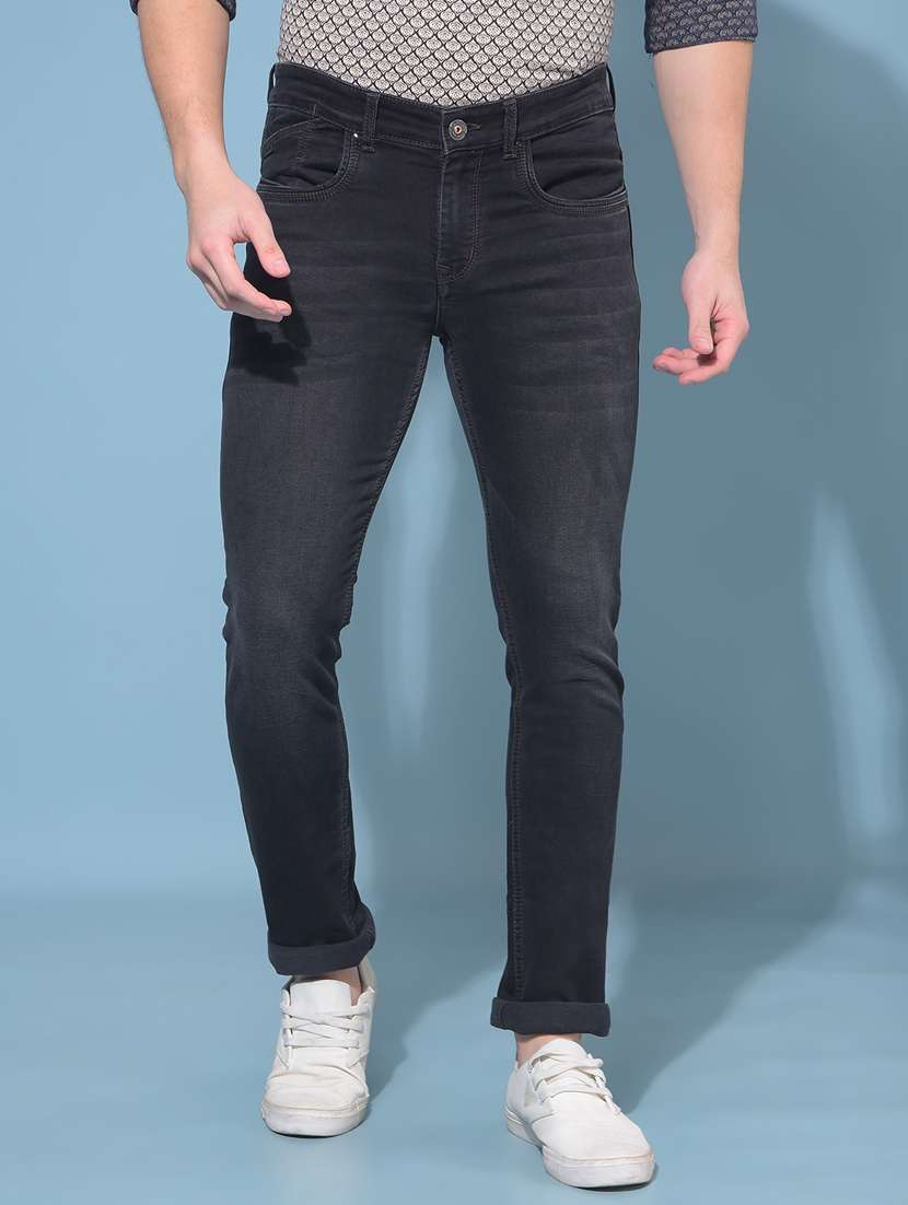 men mid rise plain denim jeans