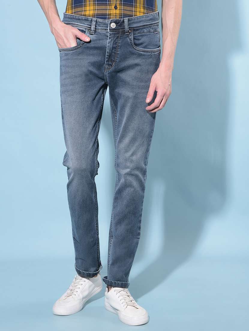 men mid rise plain denim jeans