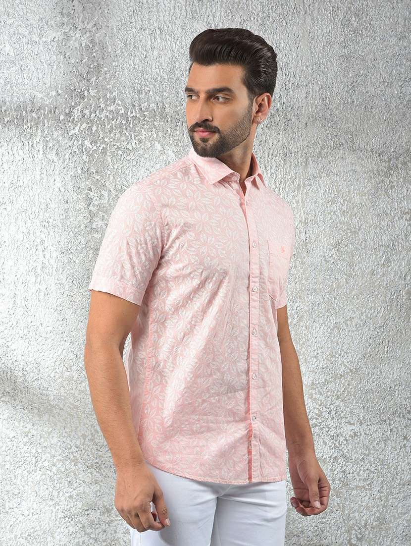 men pink short sleeve printed casual shirt - 21247538 - Standard Image - 2