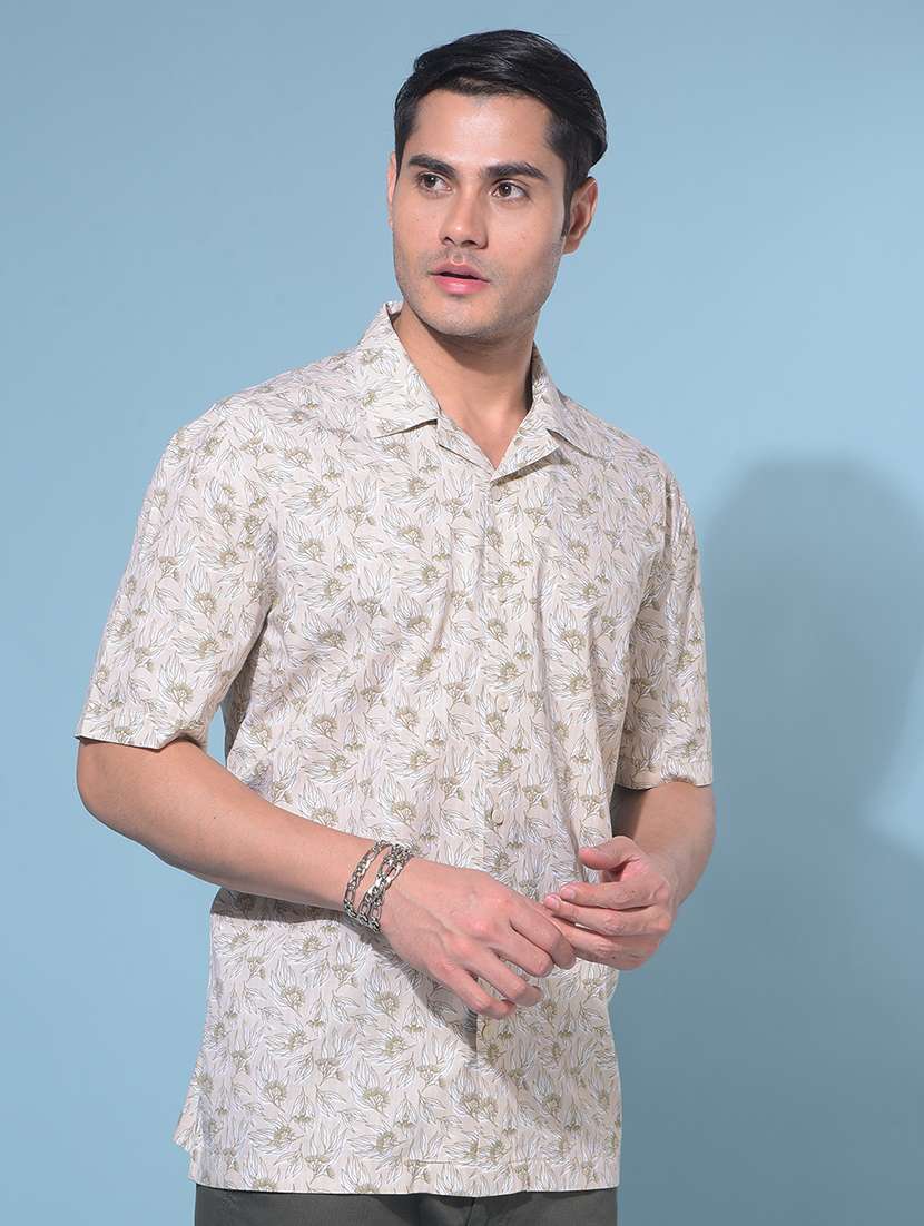 crimsoune club men's beige floral print cotton resort shirt - 21247594 -  Standard Image - 2