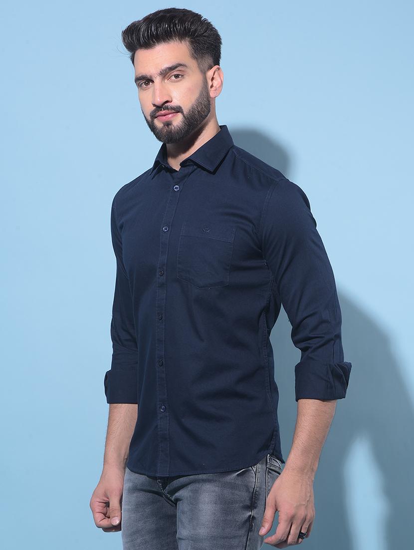 navy blue cotton casual shirt - 21247646 - Standard Image - 2