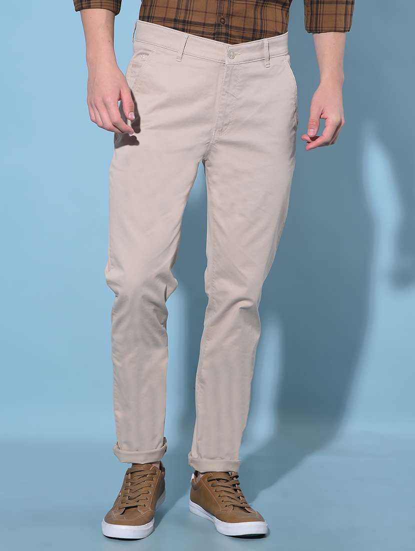 men solid mid rise chinos