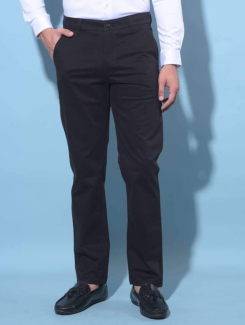 men solid mid rise chinos