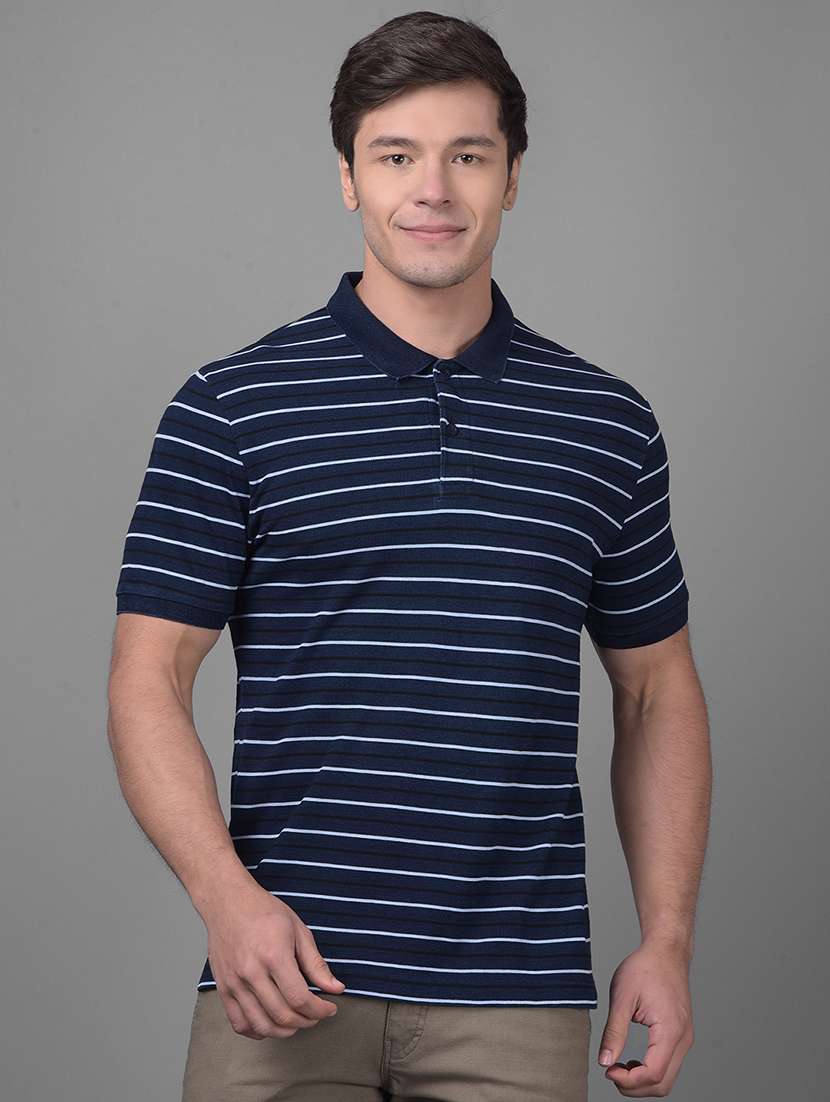 men striped cotton polo t-shirt