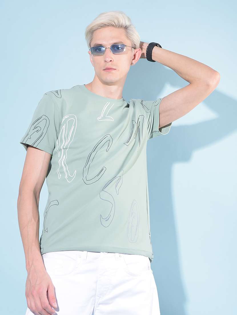 men sea green typographic t-shirt