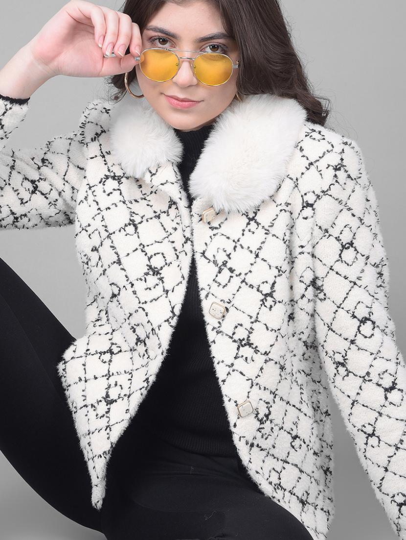 women off white self-designed fur coat - 21247963 - Standard Image - 2