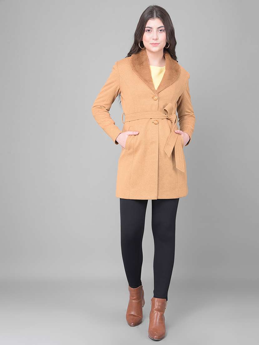 women full sleeve solid trench coat - 21247968 -  Standard Image - 2