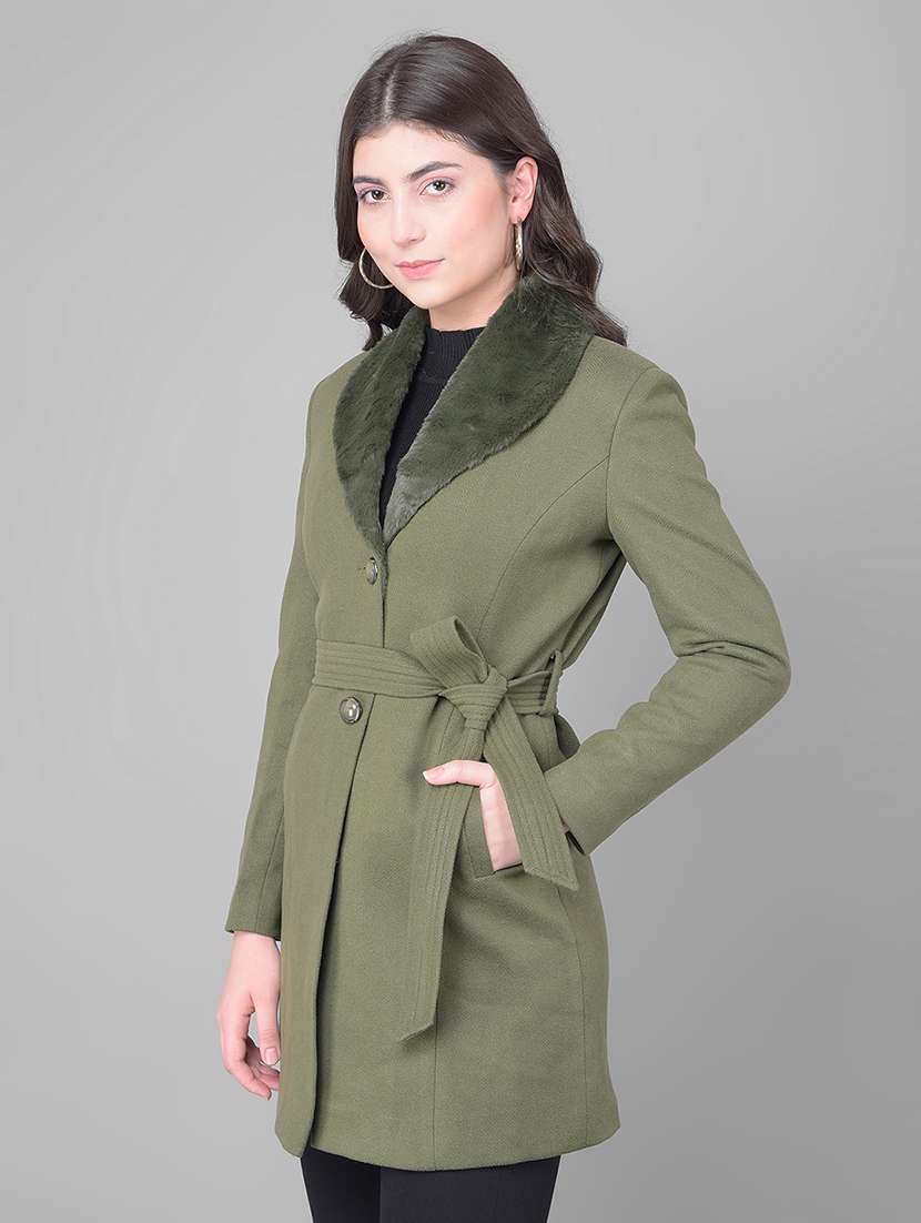 women full sleeve solid trench coat