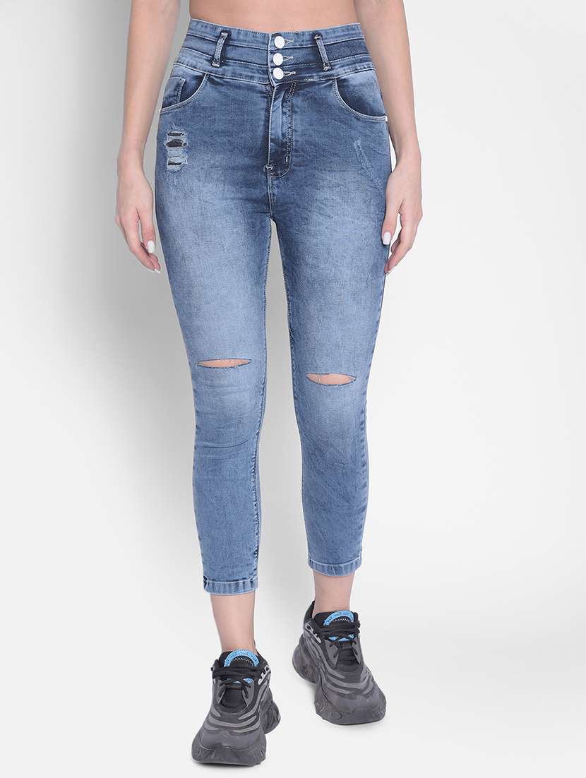 women mid rise plain denim jeans