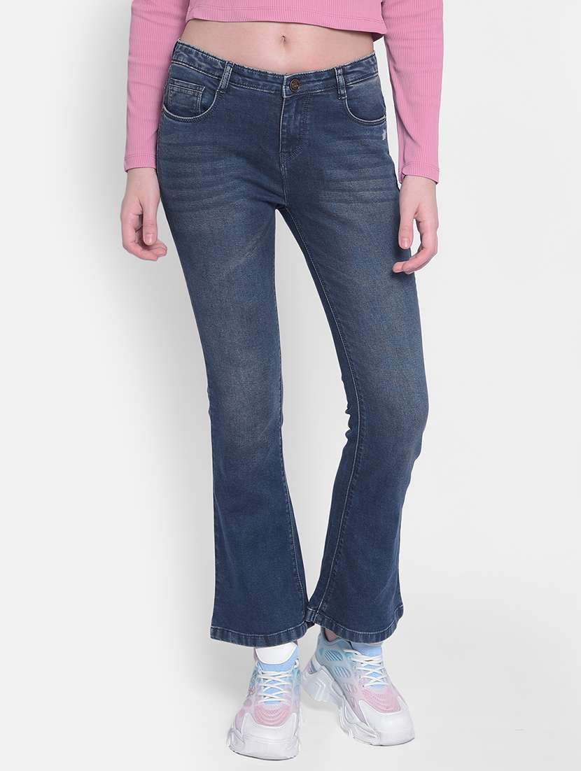women mid rise plain denim jeans