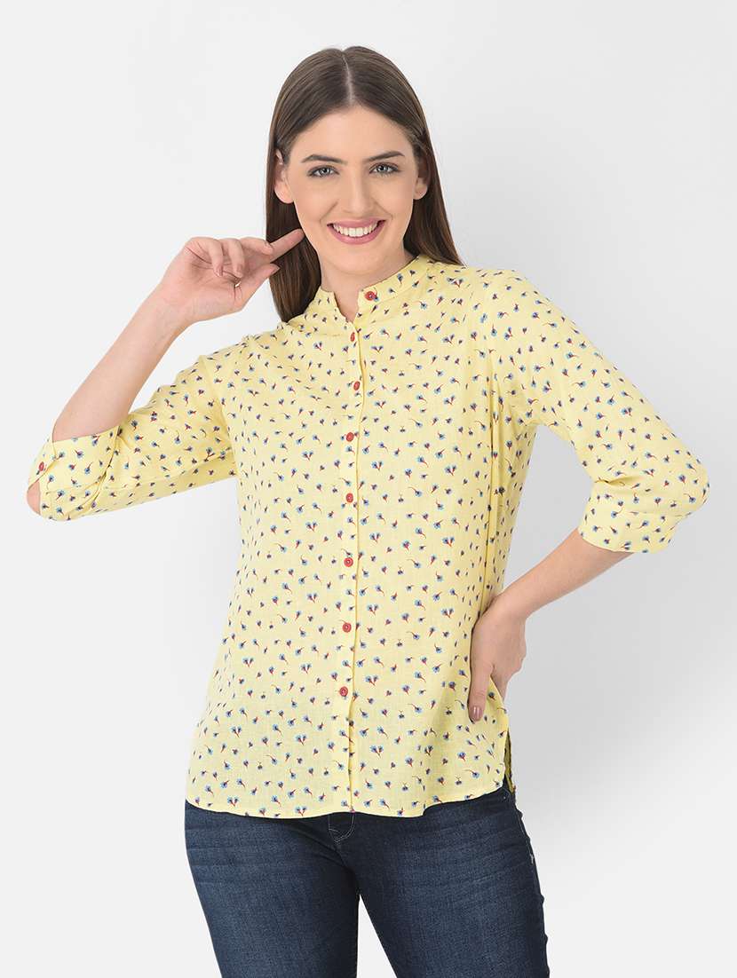 women yellow floral printed shirt