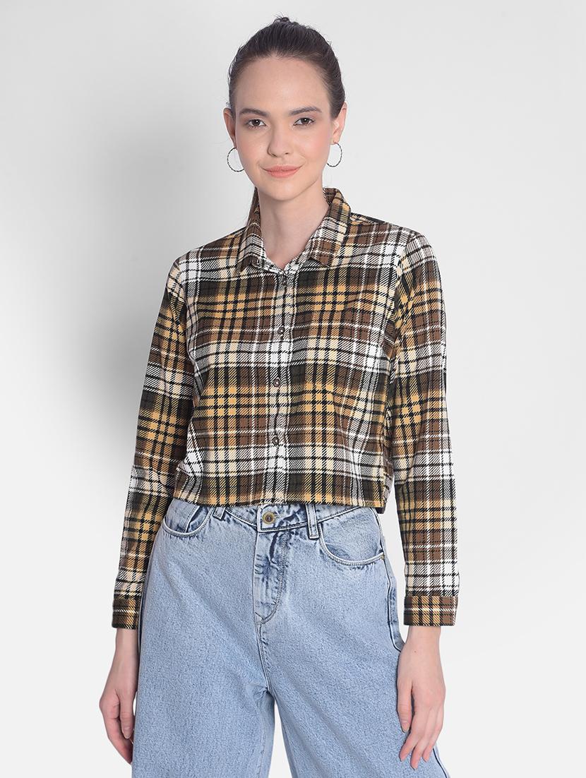 brown cotton crop shirt - 21248093 - Zoom Image - 0