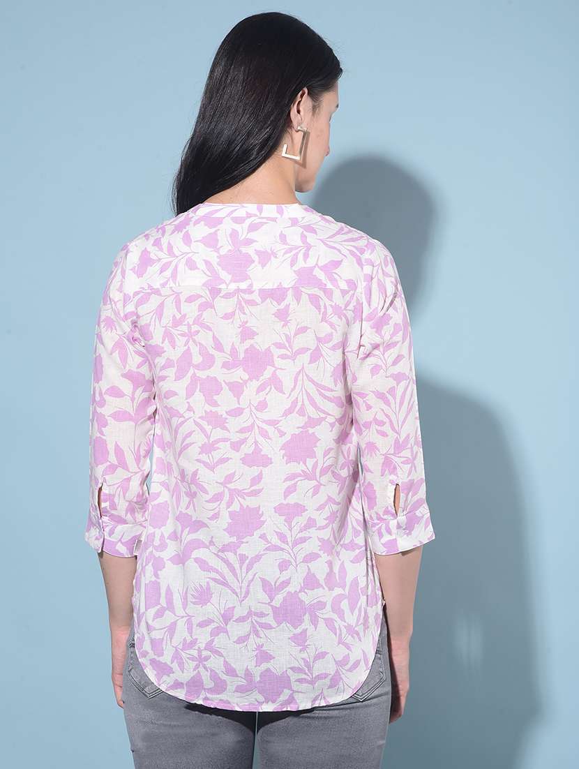 women mandrain neck printed high low top - 21248195 -  Standard Image - 2