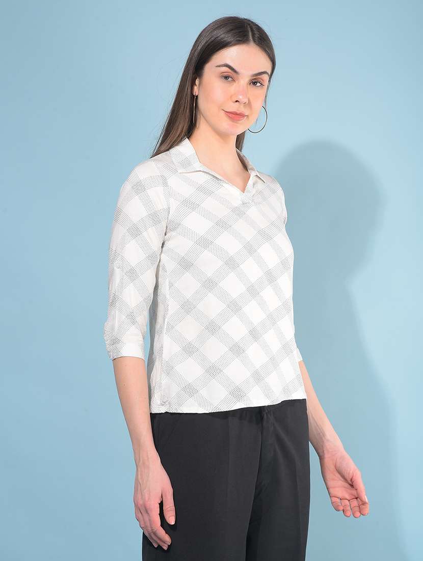 women collared printed high low top