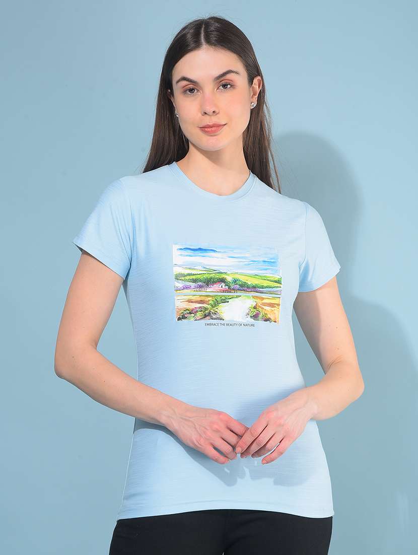 women light blue graphic regular t-shirt