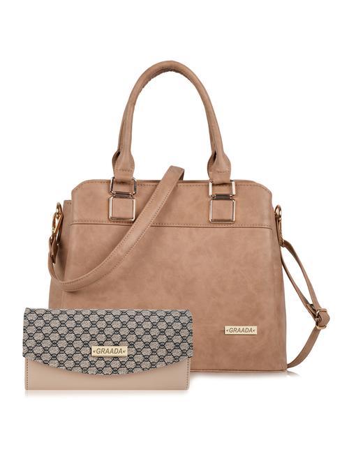 beige leatherette (pu) combo handbag - 21248590 - Standard Image - 0