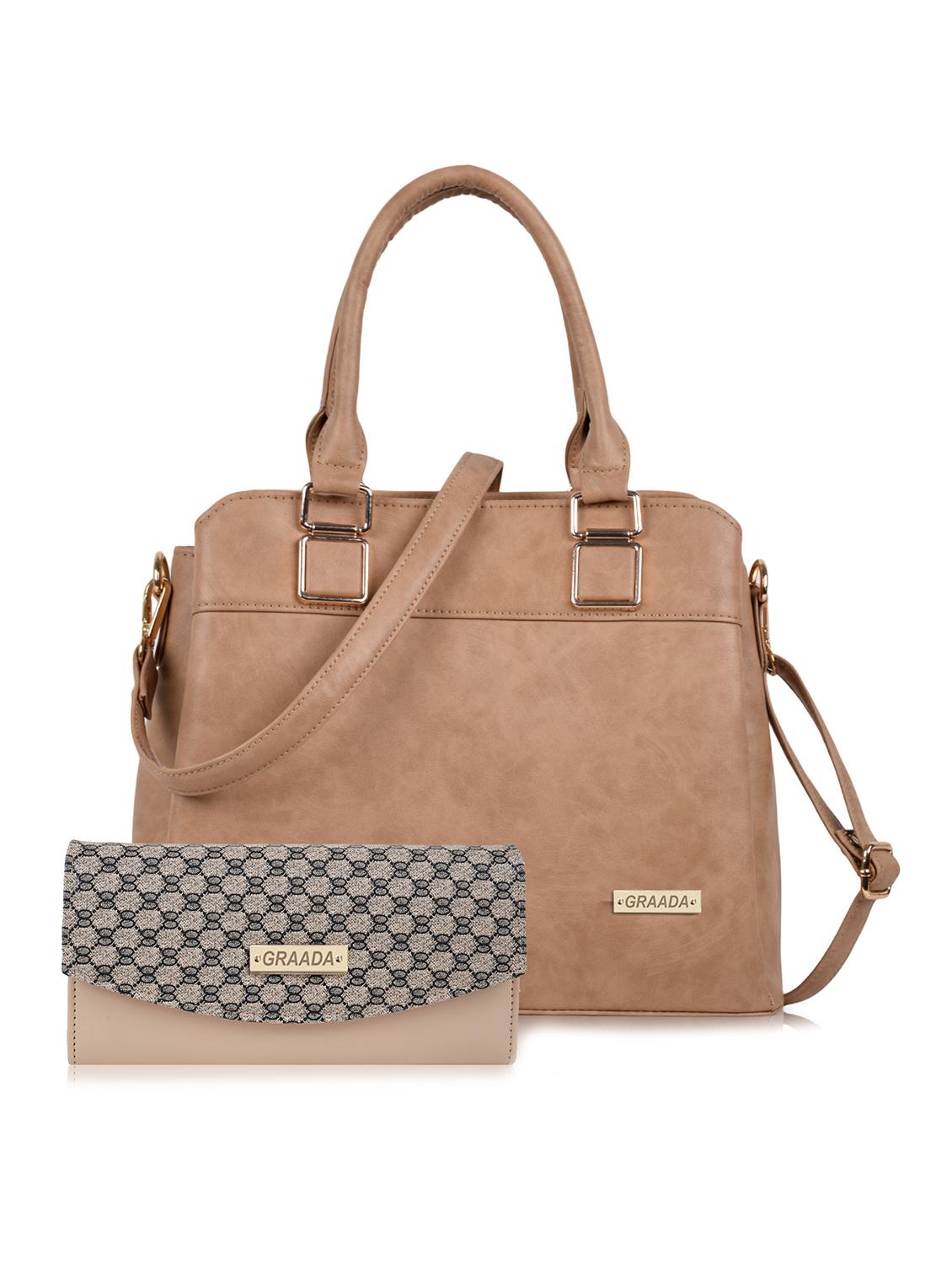 beige leatherette (pu) combo handbag - 21248590 - Zoom Image - 0
