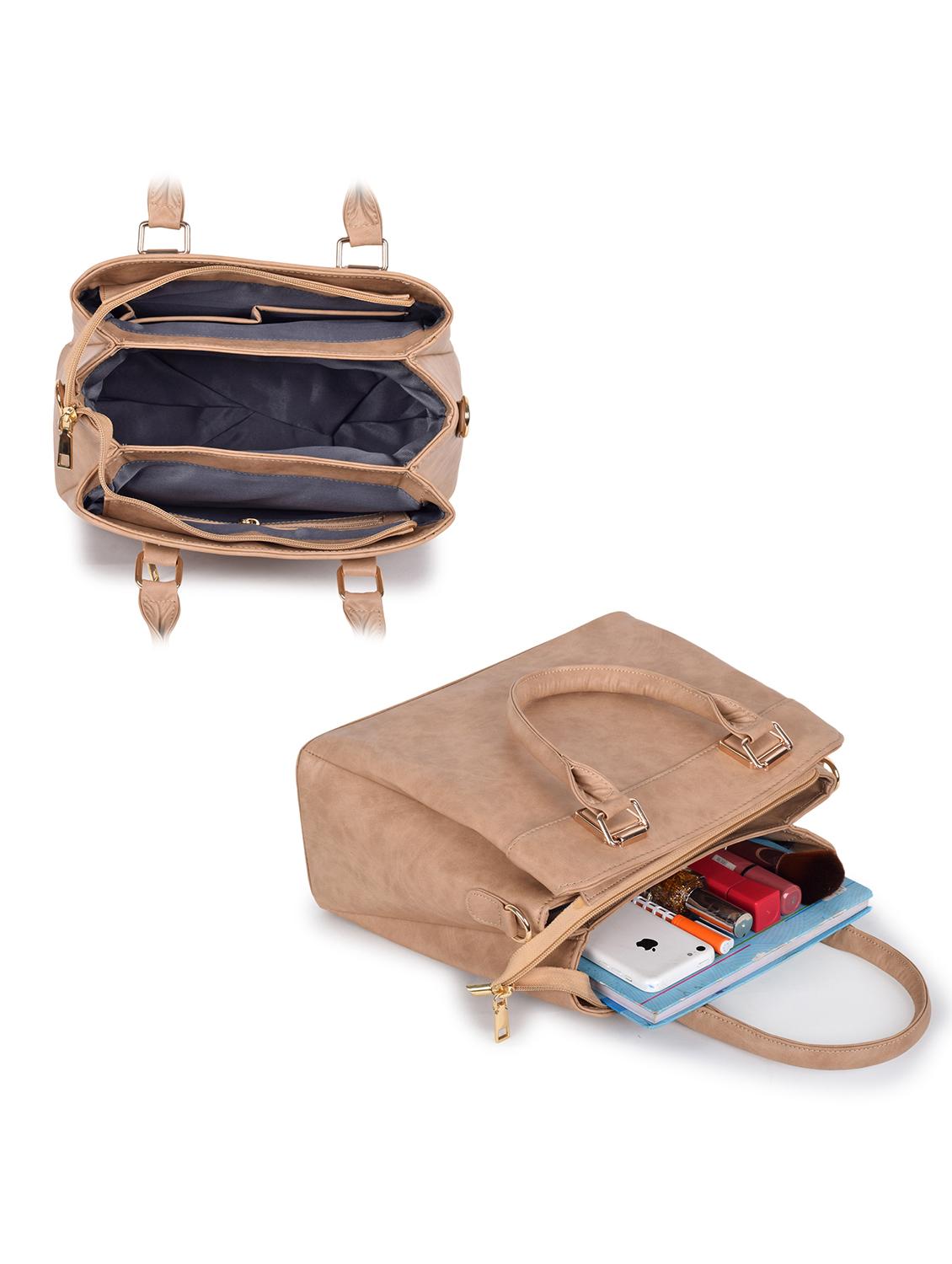 beige leatherette (pu) combo handbag - 21248590 - Standard Image - 2
