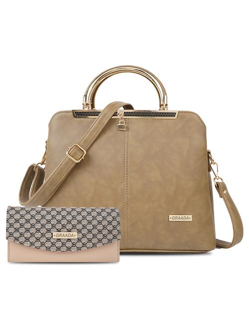 beige leatherette (pu) combo handbag - 21248614 -  Standard Image - 0