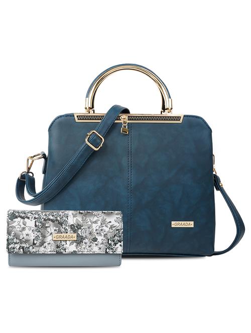 blue leatherette (pu) combo handbag - 21248615 - Standard Image - 0