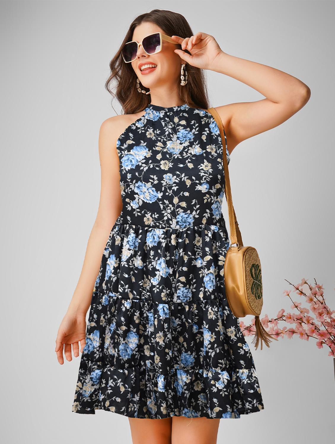 black cotton tiered dress - 21249026 - Zoom Image - 0