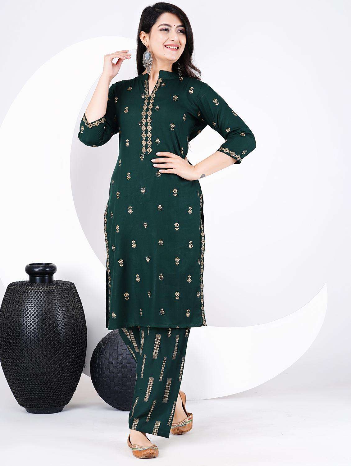 women bottle green kurta palazzo set 