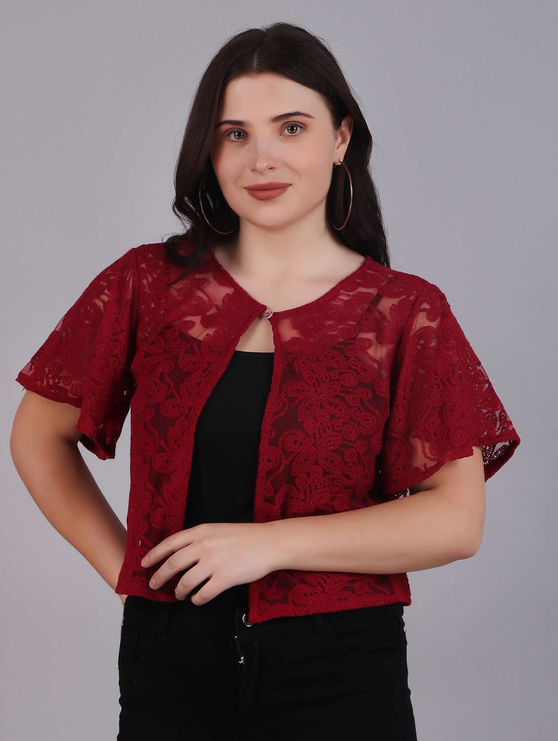 maroon lace regular shrug - 21249250 - Standard Image - 2
