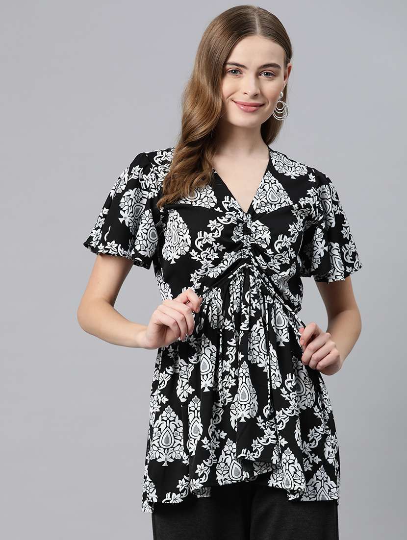 black poly crepe regular top
