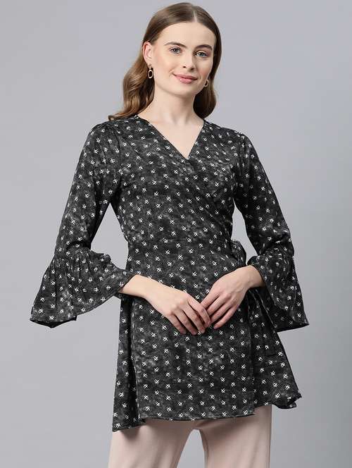 black poly crepe wrap top - 21249305 -  Standard Image - 0
