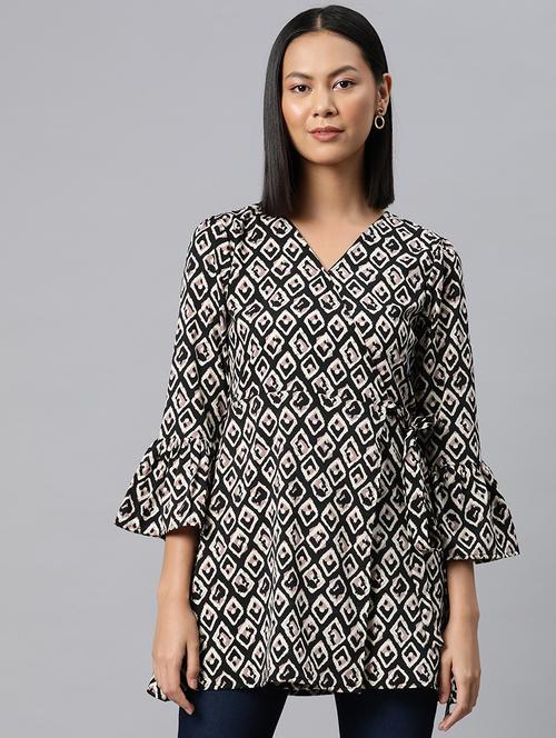 black poly crepe wrap top - 21249306 -  Standard Image - 0