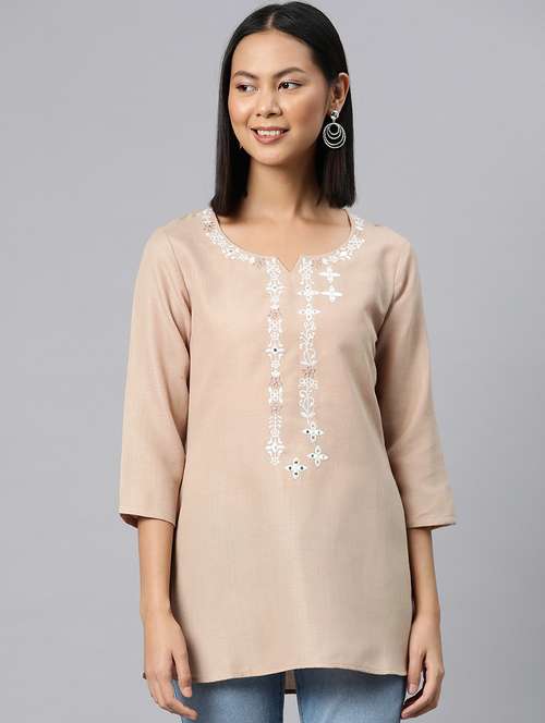 beige cotton regular kurti - 21249308 - Standard Image - 0