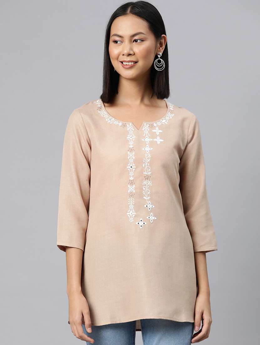 beige cotton regular kurti - 21249308 - Zoom Image - 0