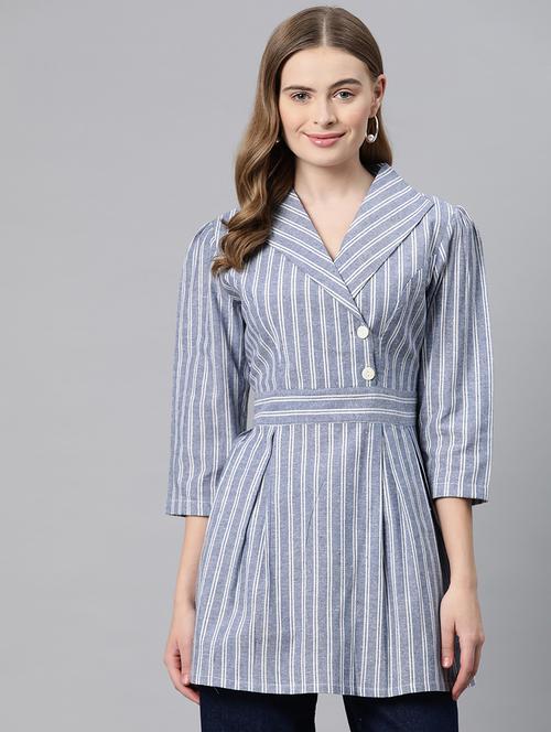 blue cotton a-line top - 21249318 -  Standard Image - 0