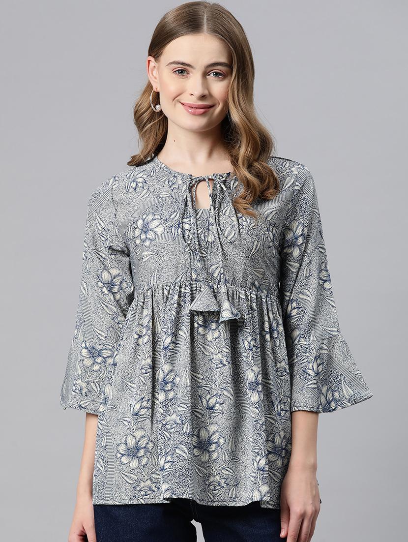 blue poly crepe peplum top - 21249324 - Zoom Image - 0