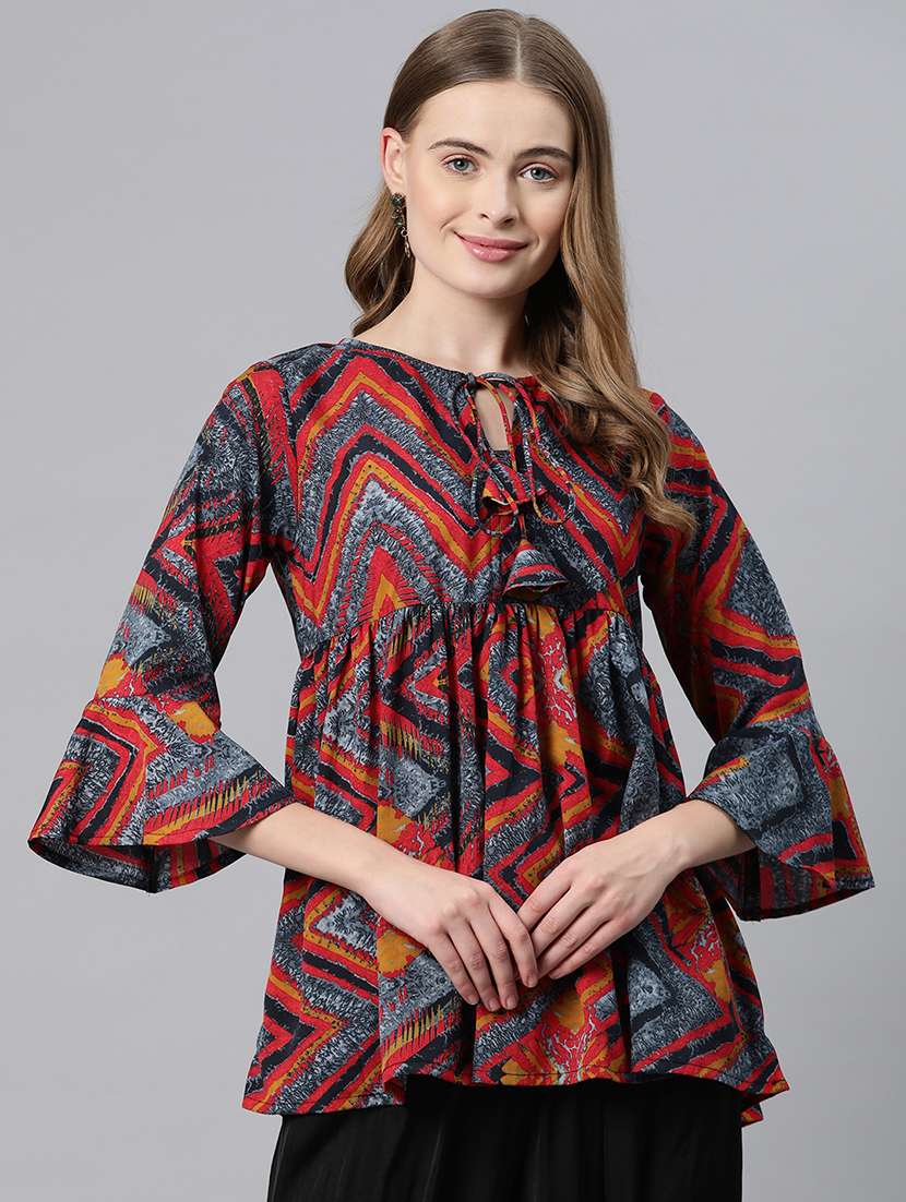 multi coloured poly crepe peplum top