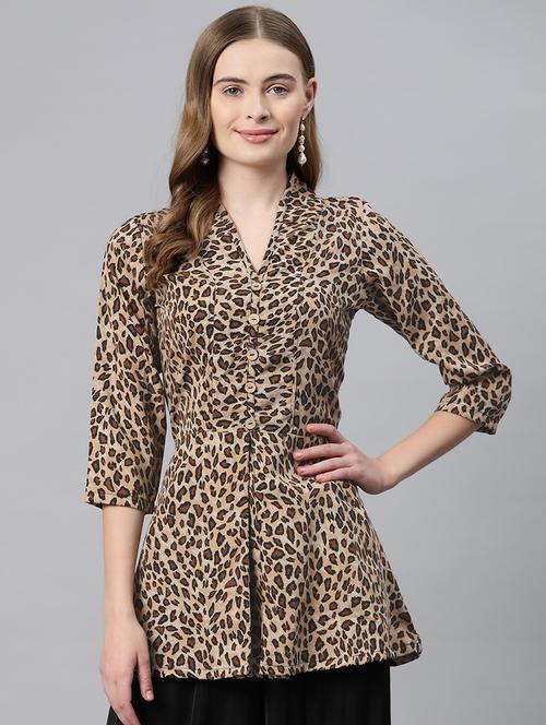 brown poly crepe peplum top - 21249333 - Standard Image - 0