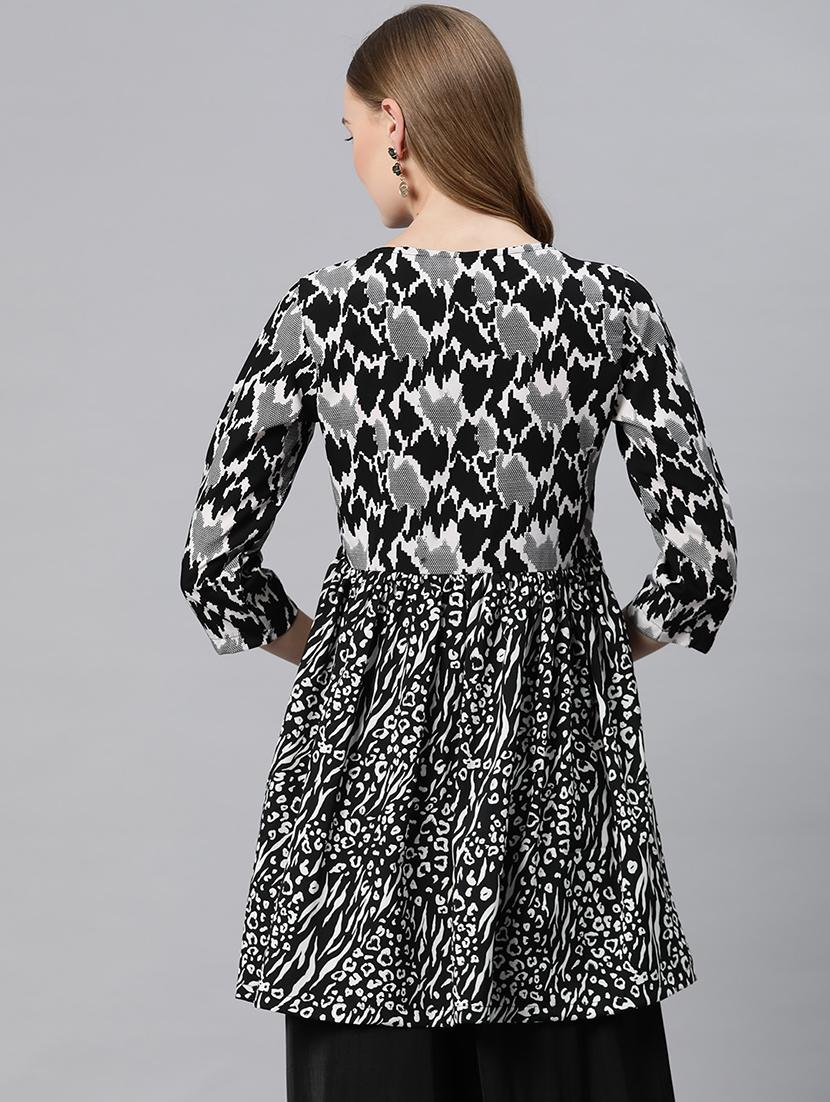 black printed peplum top - 21249334 - Standard Image - 2