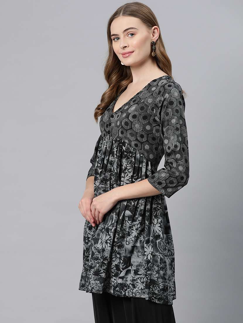 Women Black Printed Flared Tunic