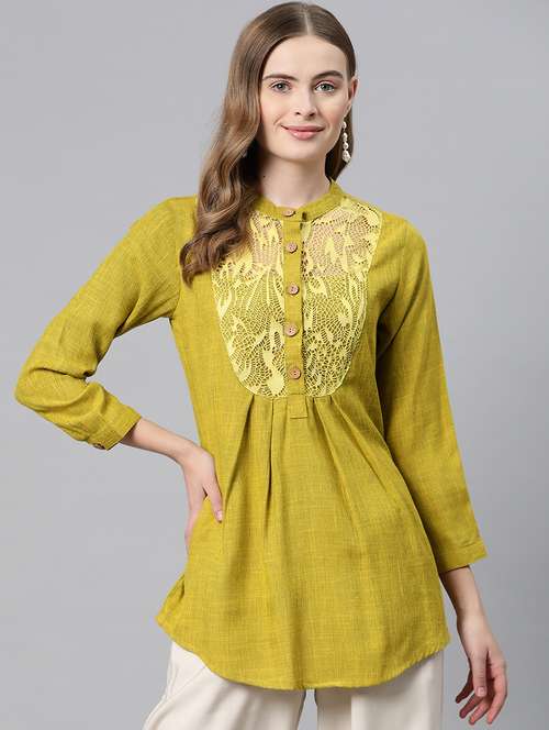 women green lace detailed tunic 
