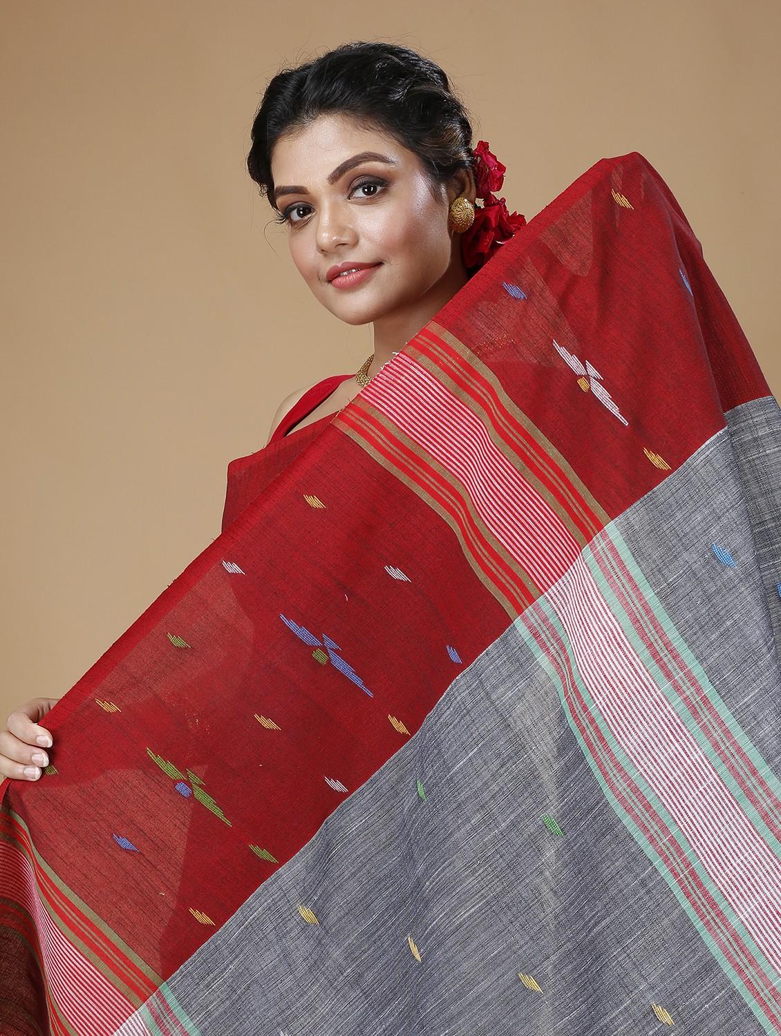 grey self design handloom saree with blouse - 21251309 - Standard Image - 2