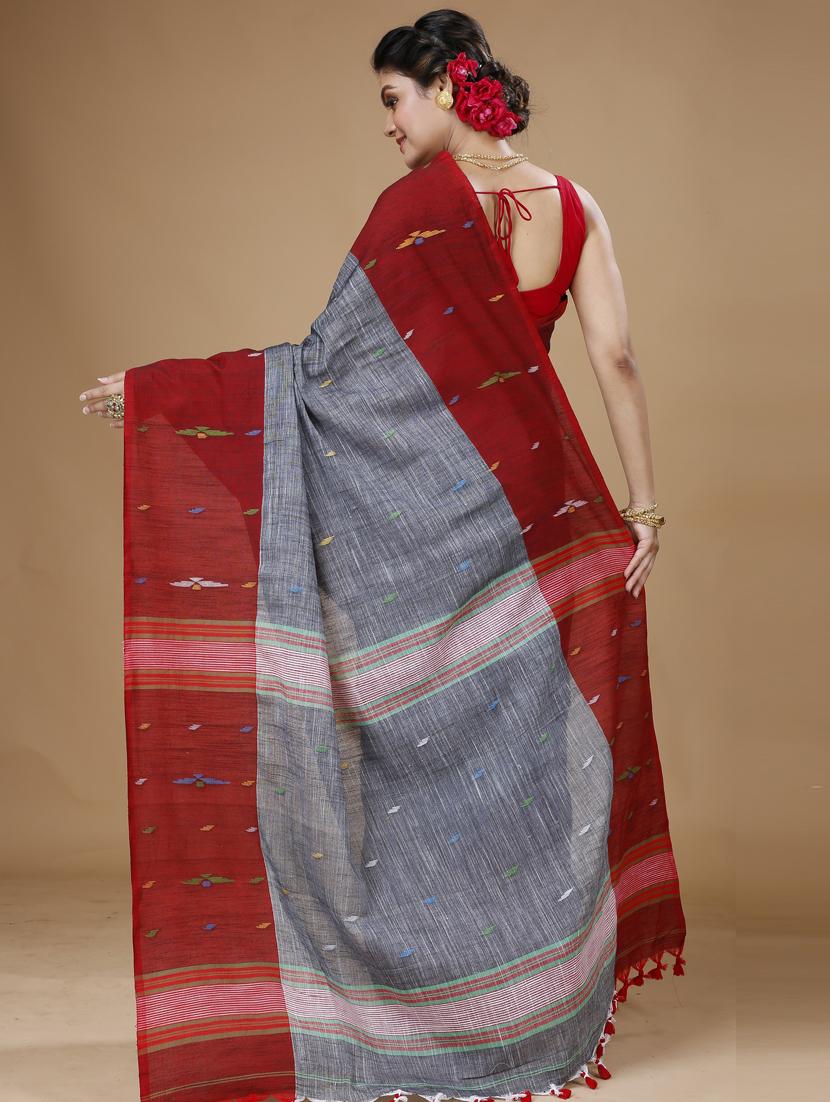 grey cotton ikkat saree - 21251310 - Standard Image - 2