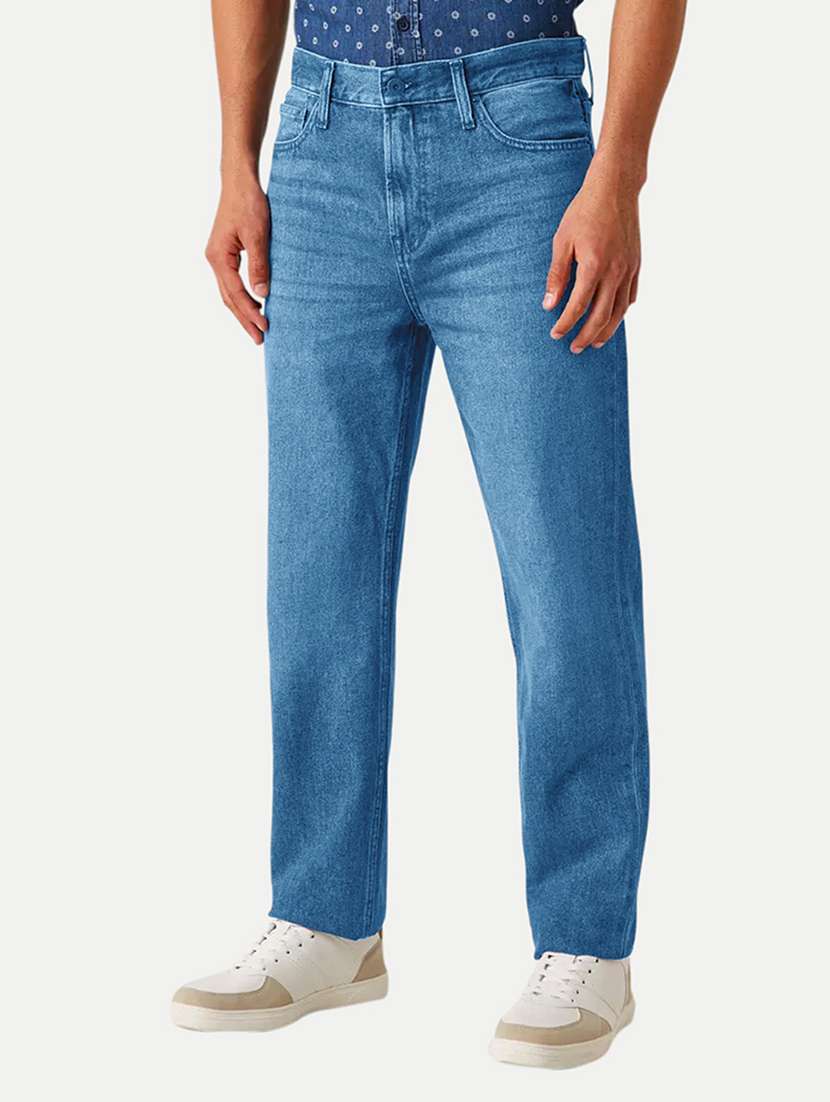 men mid rise plain denim jeans