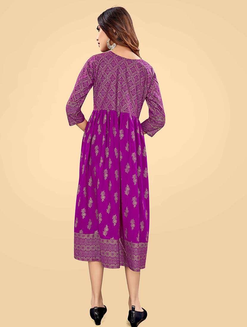 women round neck foil printed a-line ethnic dress - 21252318 -  Standard Image - 2