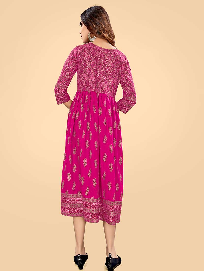 women round neck foil printed a-line ethnic dress - 21252319 -  Standard Image - 2