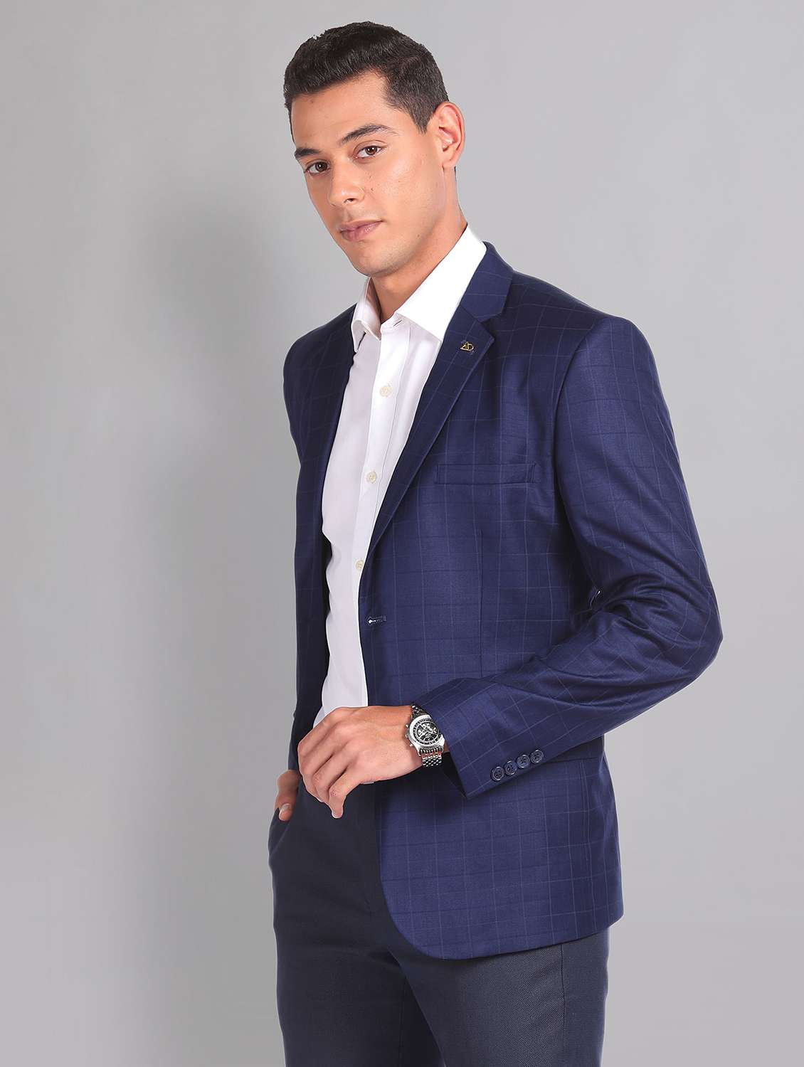 navy blue polyester single breasted formal blazer - 21252806 - Standard Image - 2