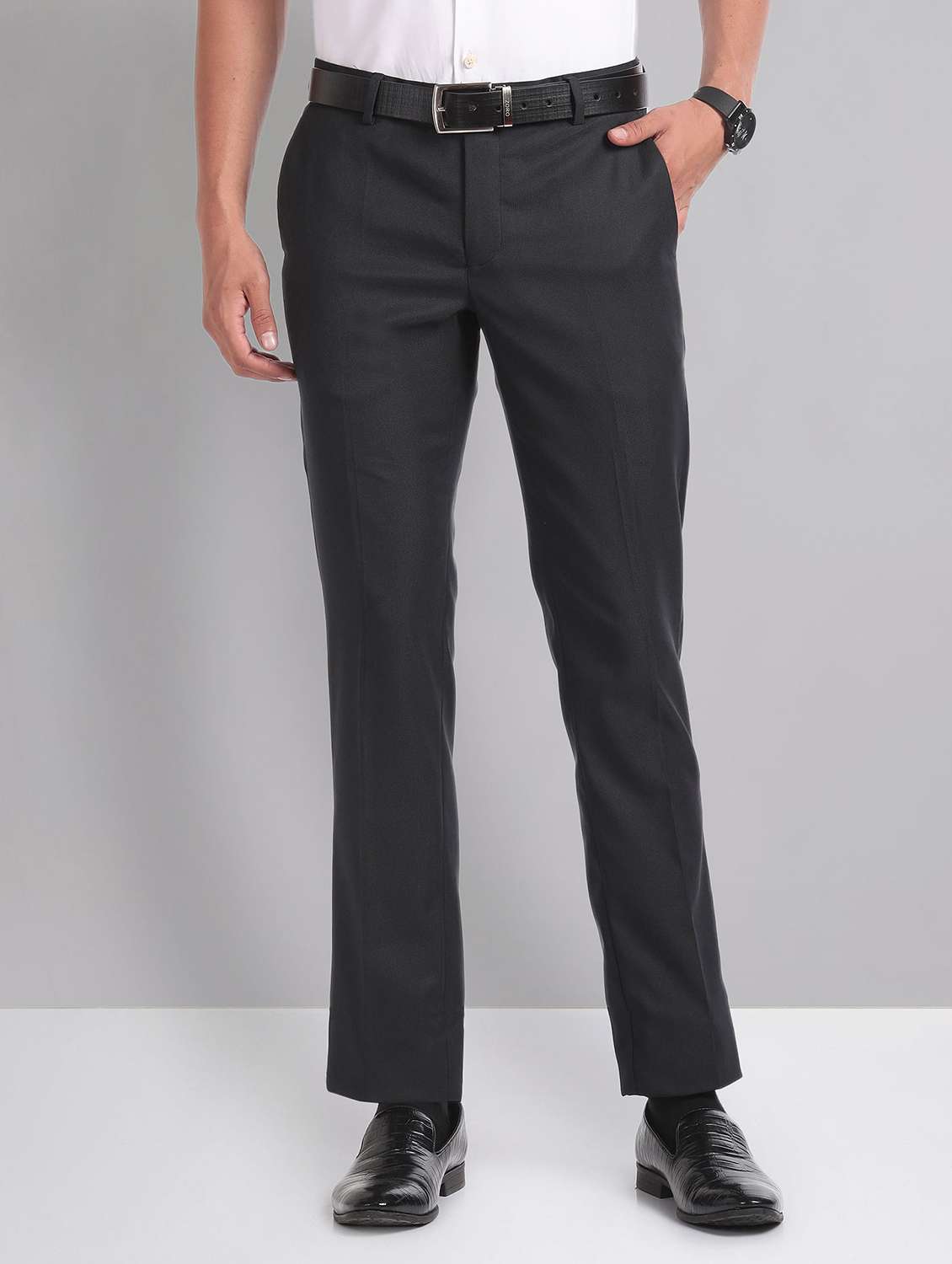 Men Mid Rise Solid Formal Trouser