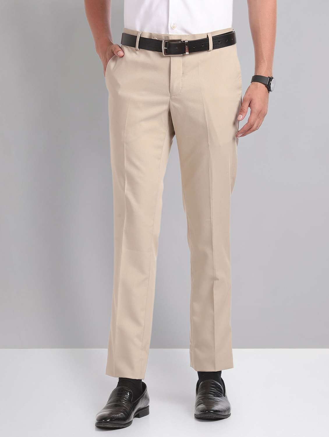 men mid-rise solid formal trouser
