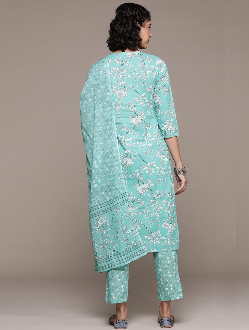 women sea green kurta pant set with dupatta - 21252891 - Standard Image - 2