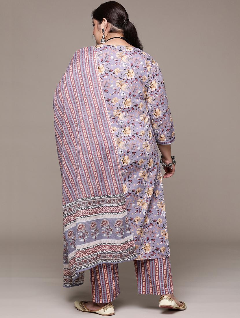 women lavender kurta palazzo set with dupatta - 21252903 - Standard Image - 2